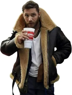 hearling Brown Leather Coat Genuine Sheepskin with Artificial Fur B3