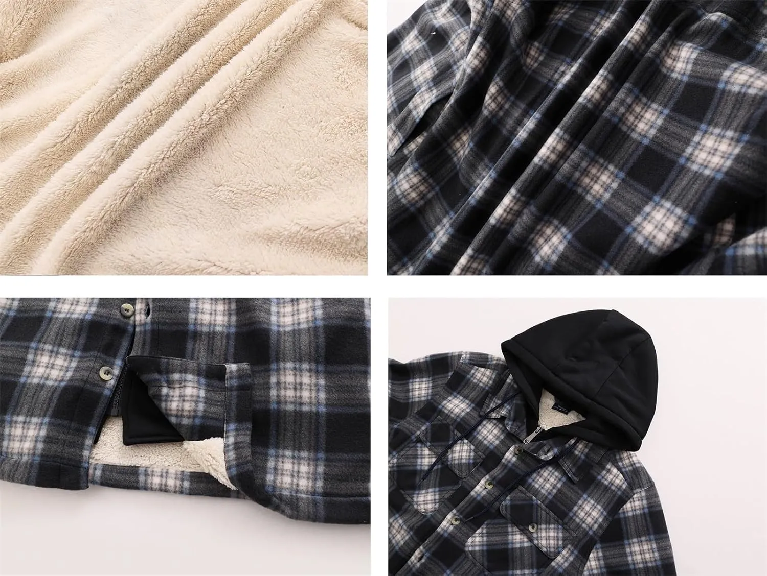 Heavy Thick Flannel Plaid Jacket Sherpa Fleece Lined Hoodies for Men Zip Up Winter Warm Coat Buffalo Zipper Sweatshirt