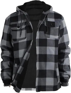 Heavy Thick Flannel Plaid Jacket Sherpa Fleece Lined Hoodies for Men Zip Up Winter Warm Coat Buffalo Zipper Sweatshirt