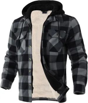 Heavy Thick Flannel Plaid Jacket Sherpa Fleece Lined Hoodies for Men Zip Up Winter Warm Coat Buffalo Zipper Sweatshirt