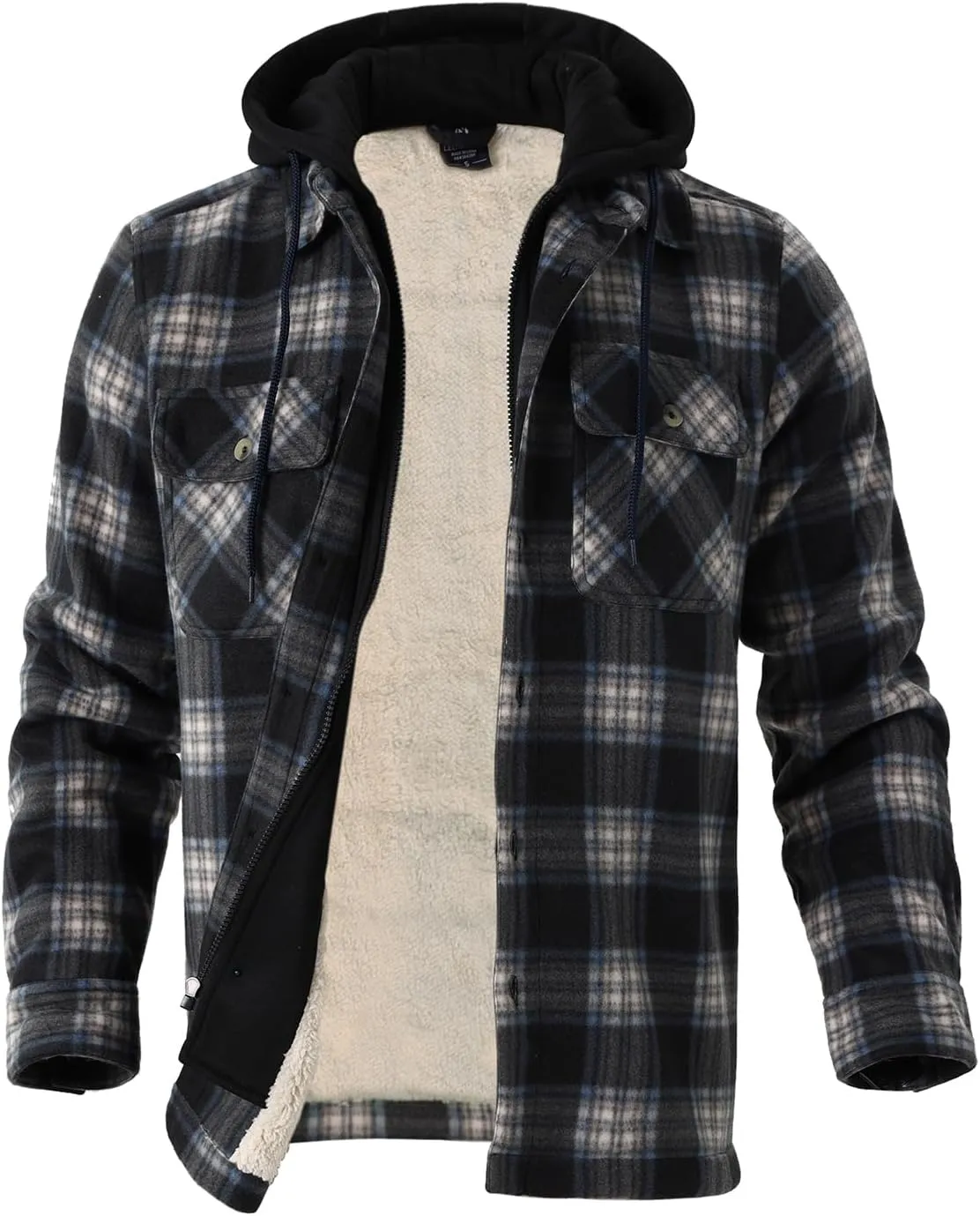 Heavy Thick Flannel Plaid Jacket Sherpa Fleece Lined Hoodies for Men Zip Up Winter Warm Coat Buffalo Zipper Sweatshirt