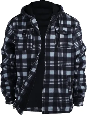 Heavy Thick Flannel Plaid Jacket Sherpa Fleece Lined Hoodies for Men Zip Up Winter Warm Coat Buffalo Zipper Sweatshirt