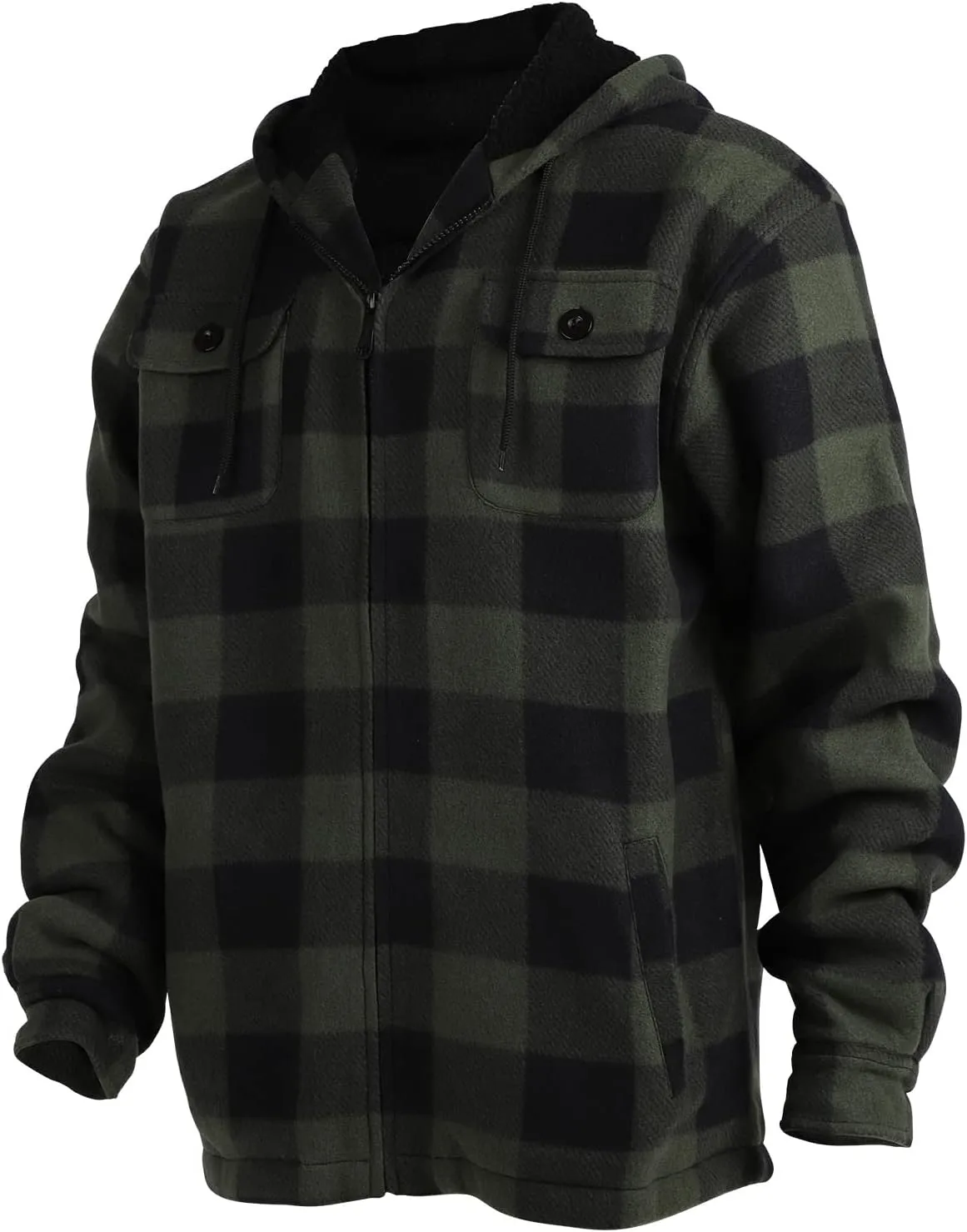 Heavy Thick Flannel Plaid Jacket Sherpa Fleece Lined Hoodies for Men Zip Up Winter Warm Coat Buffalo Zipper Sweatshirt