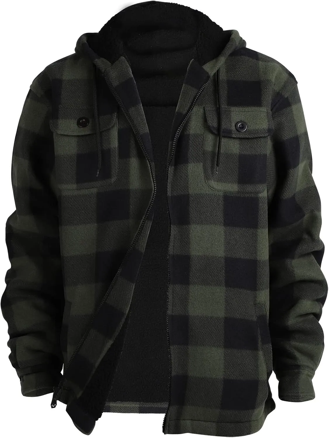 Heavy Thick Flannel Plaid Jacket Sherpa Fleece Lined Hoodies for Men Zip Up Winter Warm Coat Buffalo Zipper Sweatshirt
