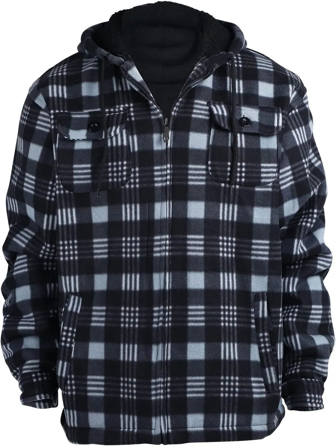 Heavy Thick Flannel Plaid Jacket Sherpa Fleece Lined Hoodies for Men Zip Up Winter Warm Coat Buffalo Zipper Sweatshirt