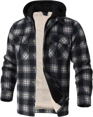 Heavy Thick Flannel Plaid Jacket Sherpa Fleece Lined Hoodies for Men Zip Up Winter Warm Coat Buffalo Zipper Sweatshirt