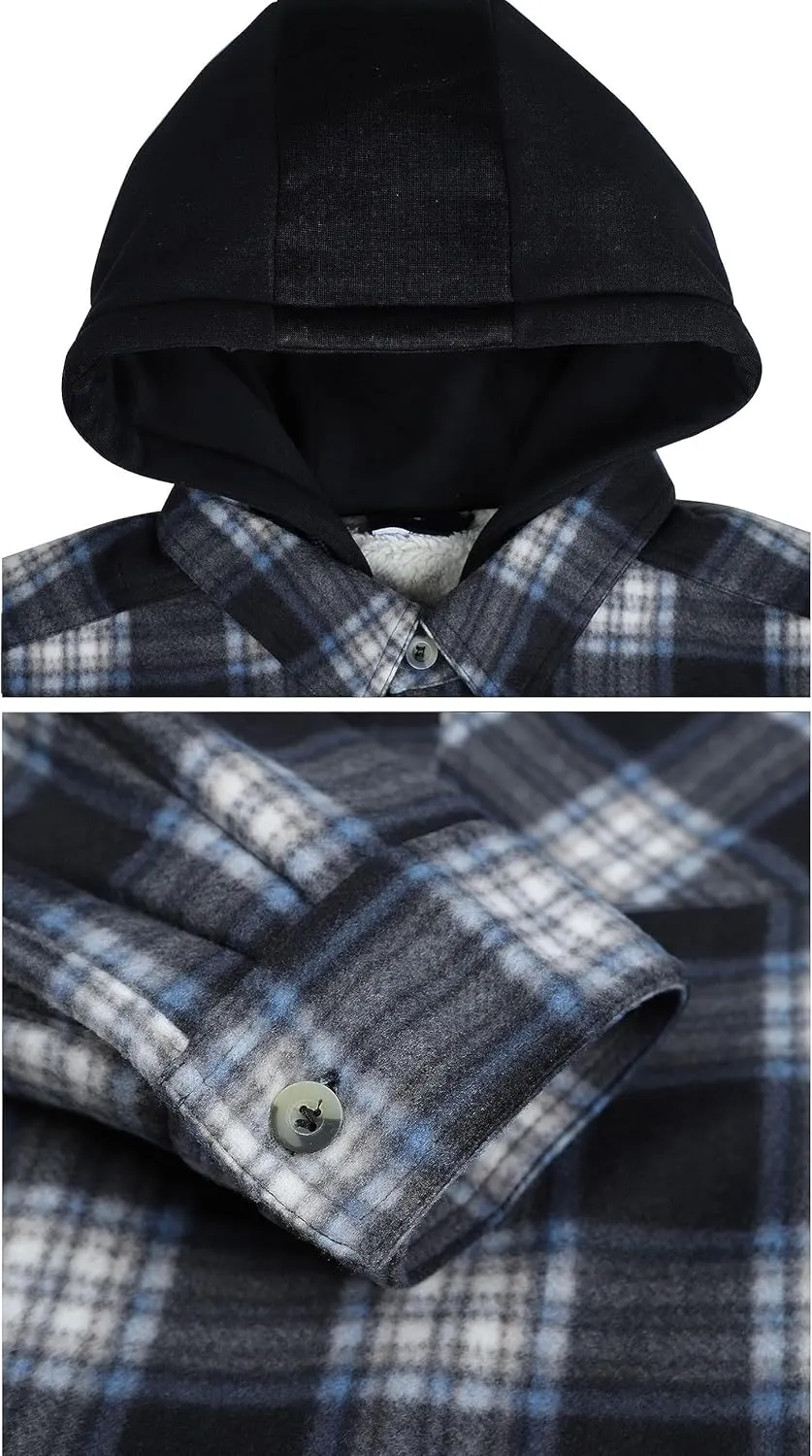 Heavy Thick Flannel Plaid Jacket Sherpa Fleece Lined Hoodies for Men Zip Up Winter Warm Coat Buffalo Zipper Sweatshirt