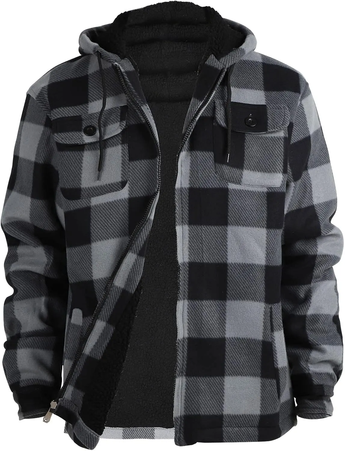 Heavy Thick Flannel Plaid Jacket Sherpa Fleece Lined Hoodies for Men Zip Up Winter Warm Coat Buffalo Zipper Sweatshirt