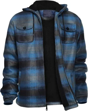 Heavy Thick Flannel Plaid Jacket Sherpa Fleece Lined Hoodies for Men Zip Up Winter Warm Coat Buffalo Zipper Sweatshirt