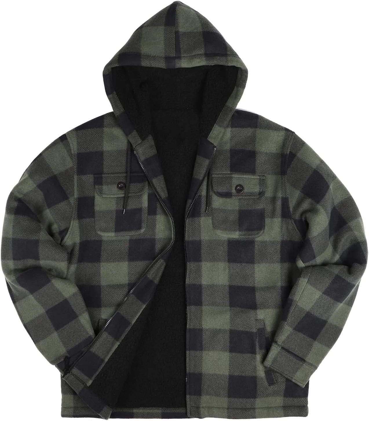 Heavy Thick Flannel Plaid Jacket Sherpa Fleece Lined Hoodies for Men Zip Up Winter Warm Coat Buffalo Zipper Sweatshirt