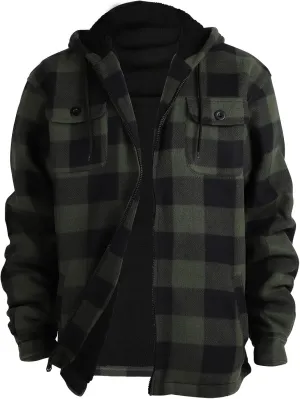Heavy Thick Flannel Plaid Jacket Sherpa Fleece Lined Hoodies for Men Zip Up Winter Warm Coat Buffalo Zipper Sweatshirt