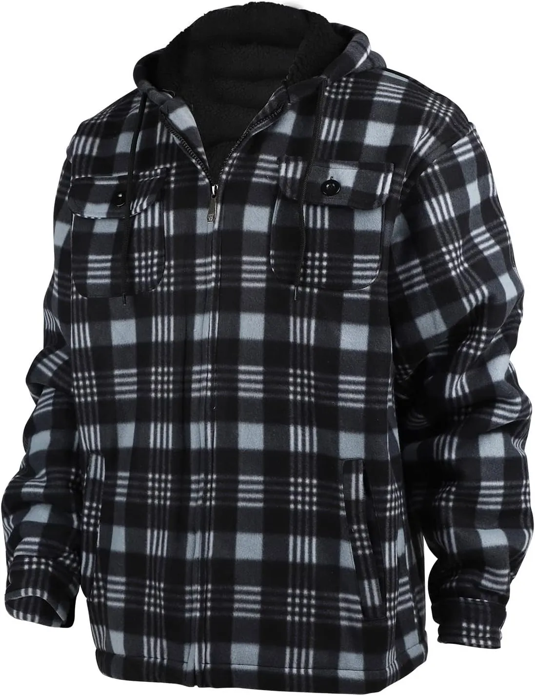 Heavy Thick Flannel Plaid Jacket Sherpa Fleece Lined Hoodies for Men Zip Up Winter Warm Coat Buffalo Zipper Sweatshirt