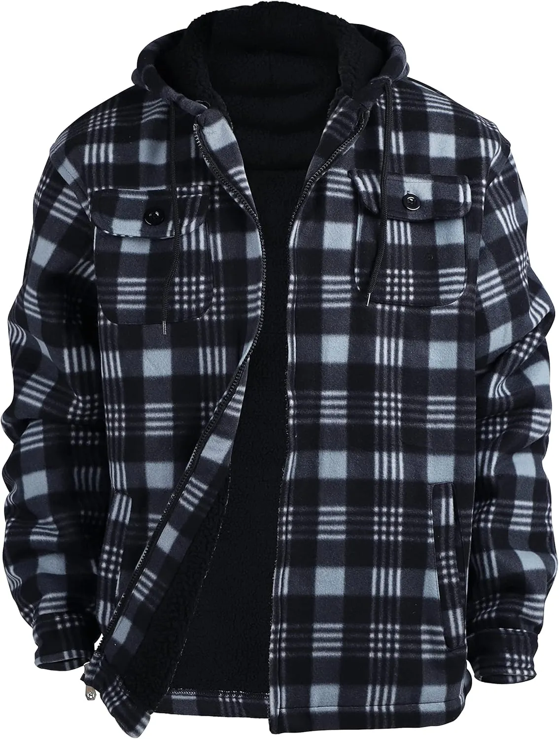 Heavy Thick Flannel Plaid Jacket Sherpa Fleece Lined Hoodies for Men Zip Up Winter Warm Coat Buffalo Zipper Sweatshirt