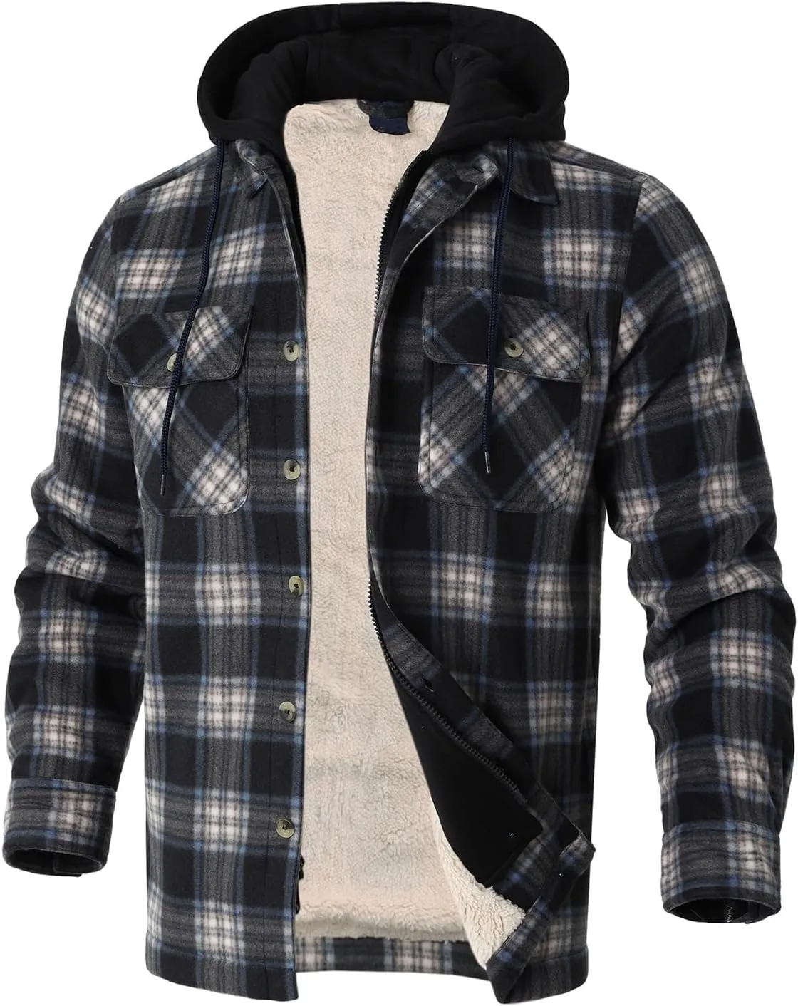 Heavy Thick Flannel Plaid Jacket Sherpa Fleece Lined Hoodies for Men Zip Up Winter Warm Coat Buffalo Zipper Sweatshirt