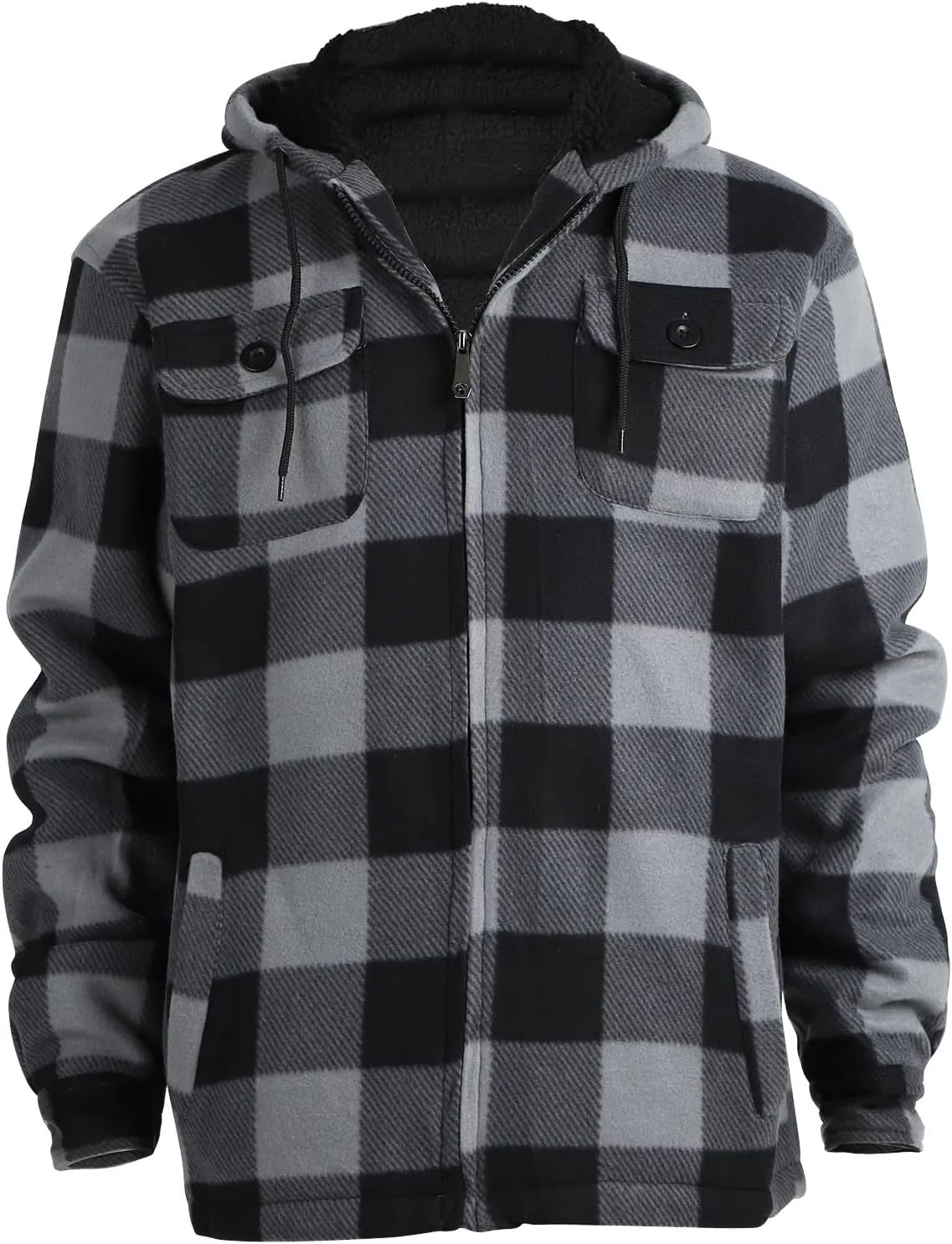Heavy Thick Flannel Plaid Jacket Sherpa Fleece Lined Hoodies for Men Zip Up Winter Warm Coat Buffalo Zipper Sweatshirt