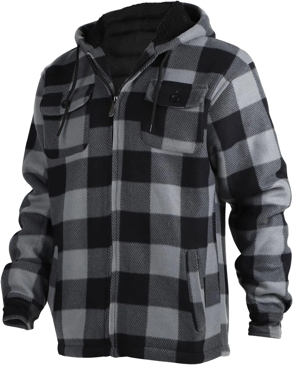 Heavy Thick Flannel Plaid Jacket Sherpa Fleece Lined Hoodies for Men Zip Up Winter Warm Coat Buffalo Zipper Sweatshirt