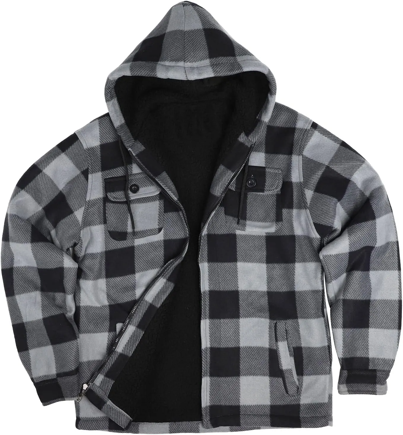Heavy Thick Flannel Plaid Jacket Sherpa Fleece Lined Hoodies for Men Zip Up Winter Warm Coat Buffalo Zipper Sweatshirt