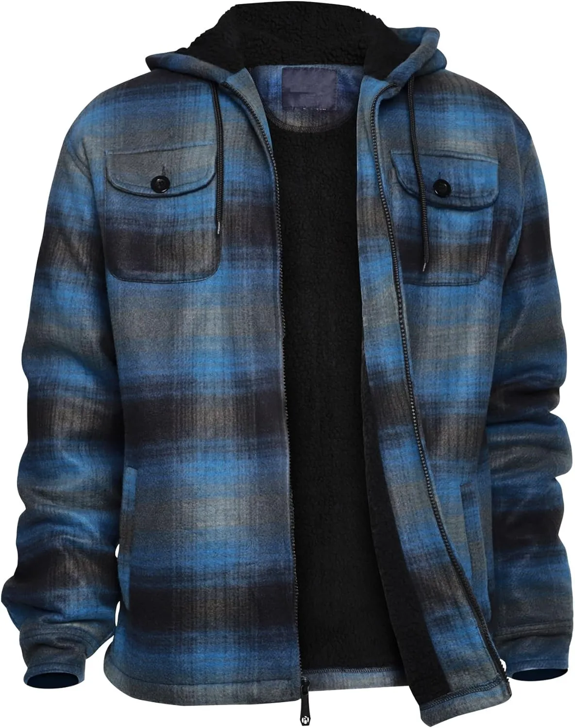 Heavy Thick Flannel Plaid Jacket Sherpa Fleece Lined Hoodies for Men Zip Up Winter Warm Coat Buffalo Zipper Sweatshirt