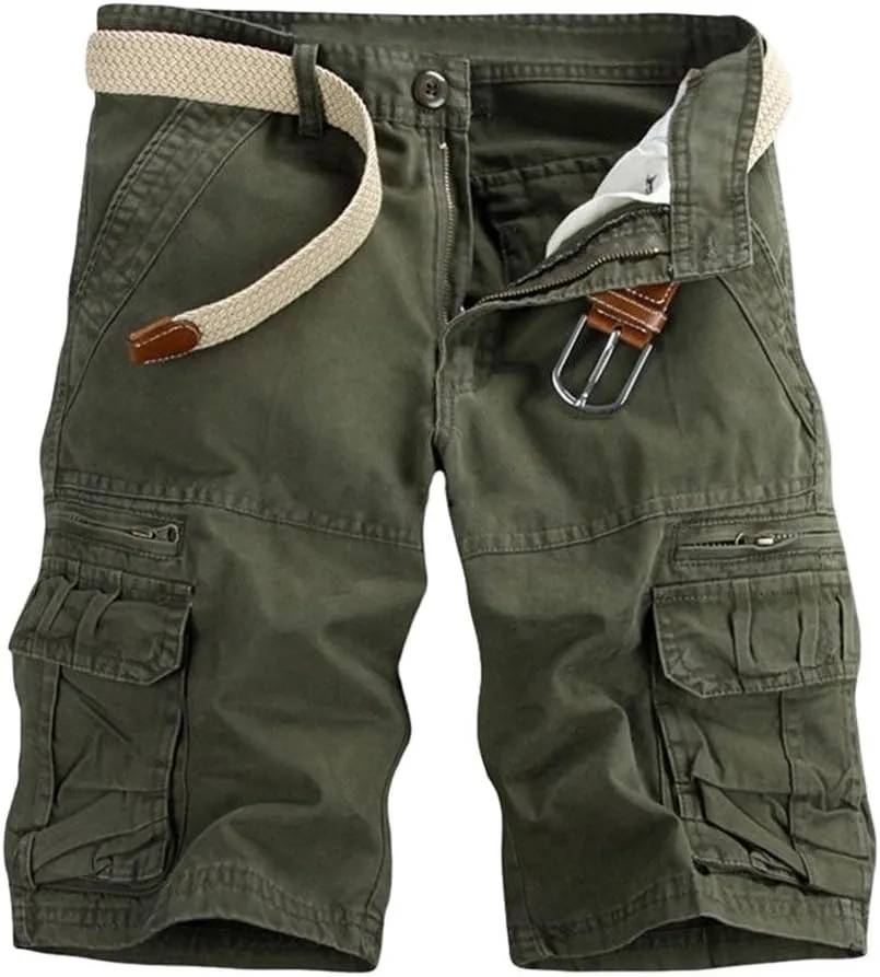Hiking Shorts Men Loose Fit Lightweight Multi Pocket Cotton Casual Cargo Pants Sports Outdoor Twill Camo Shorts No Belt