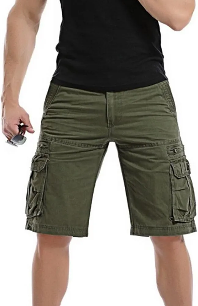 Hiking Shorts Men Loose Fit Lightweight Multi Pocket Cotton Casual Cargo Pants Sports Outdoor Twill Camo Shorts No Belt