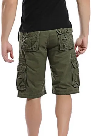 Hiking Shorts Men Loose Fit Lightweight Multi Pocket Cotton Casual Cargo Pants Sports Outdoor Twill Camo Shorts No Belt