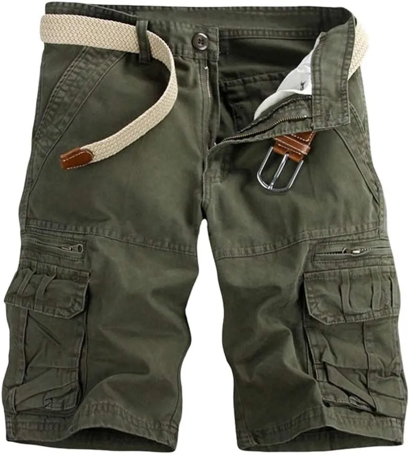 Hiking Shorts Men Loose Fit Lightweight Multi Pocket Cotton Casual Cargo Pants Sports Outdoor Twill Camo Shorts No Belt