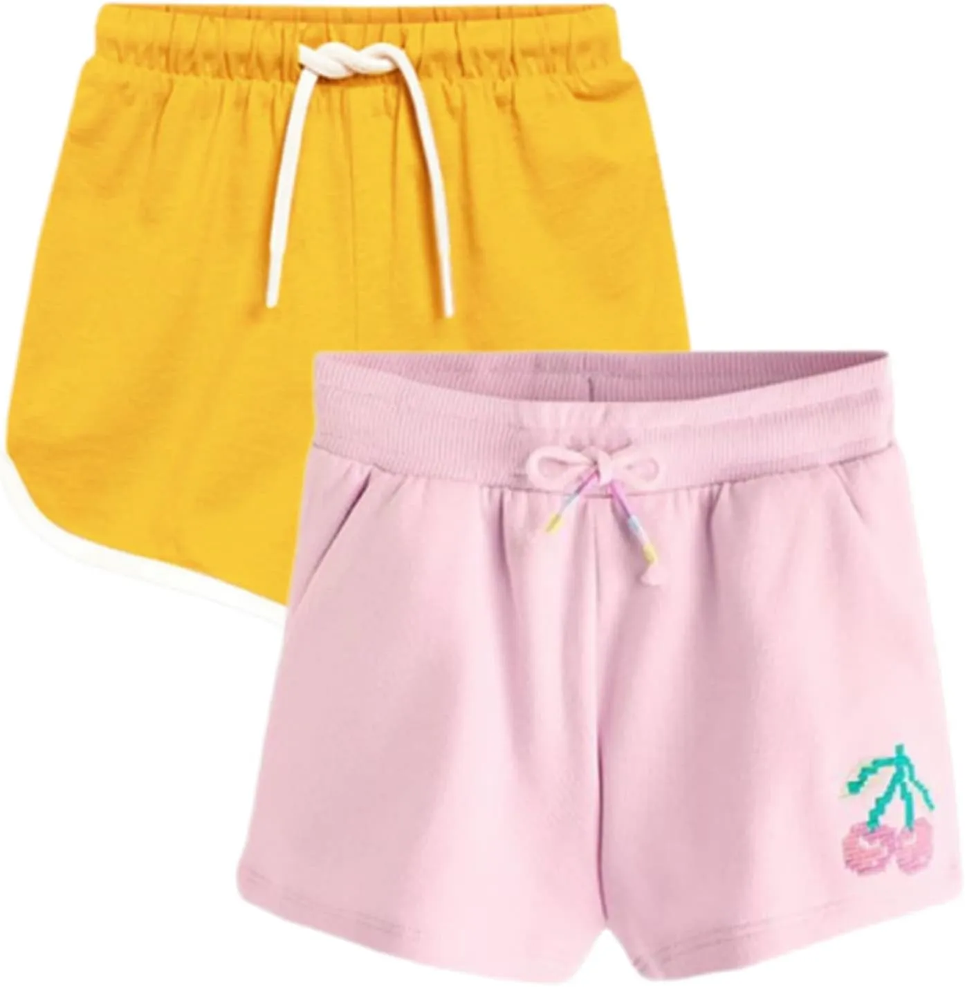HILEELANG Toddler Girl Sweat Shorts Summer Cotton Adjust Knit Pink Yellow Active Bike Short 2PC Sets 3T