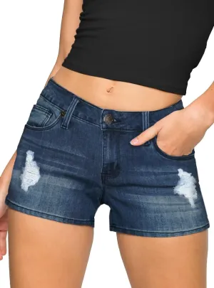 Hybrid & Company Womens Ripped Stretchy Jeans Shorts Casual Denim Shorts