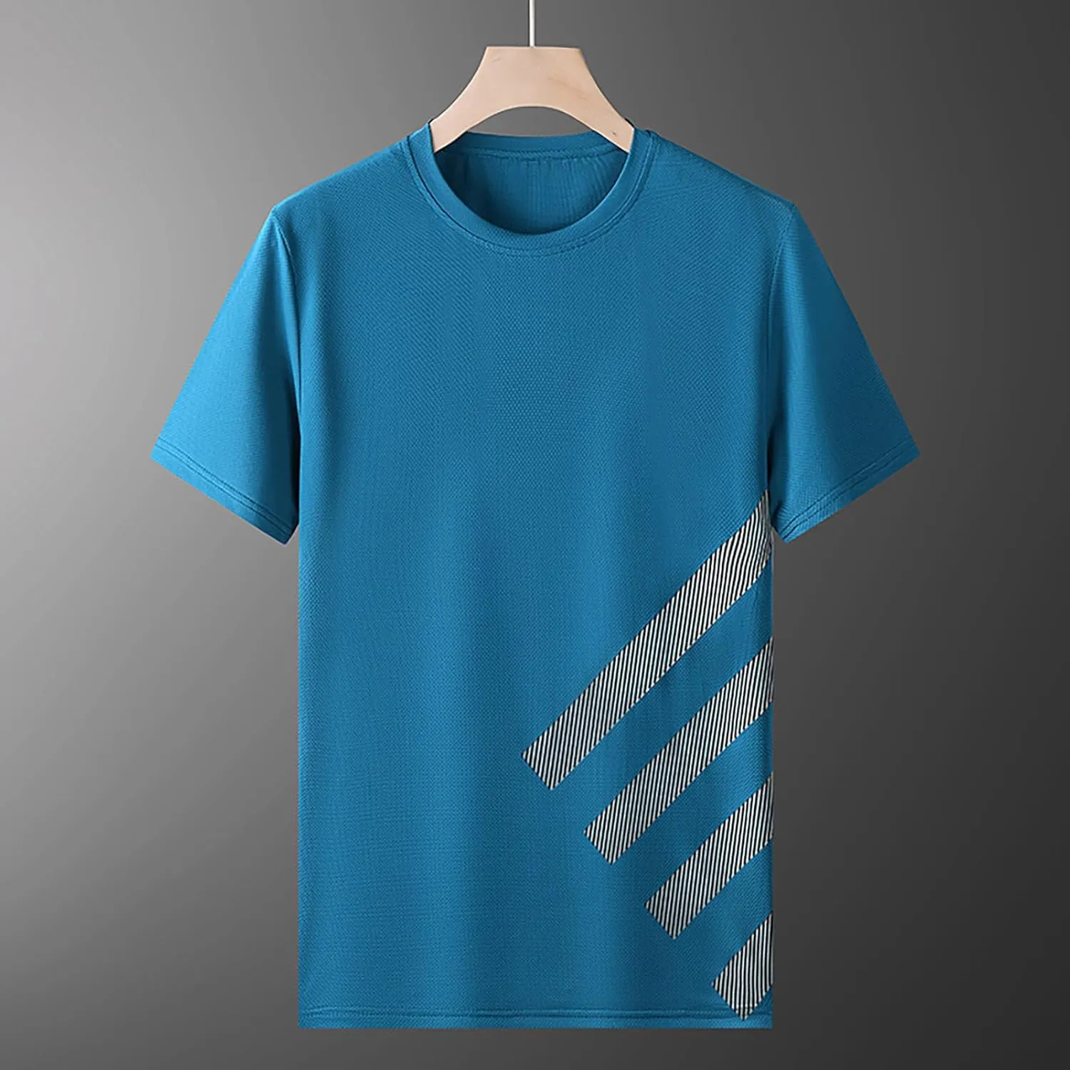 Ice Silk Quick Drying T Shirt Men's Summer Casual Thin Loose Trend Sports Patchwork Striped Men's T Shirts with