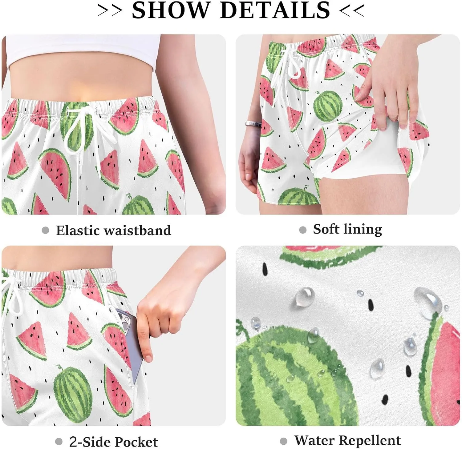 J JOYSAY Watermelon Summer Athletic Shorts Quick Dry Women Sweat Shorts Beach Lounge Pants with Pocket Drawstring