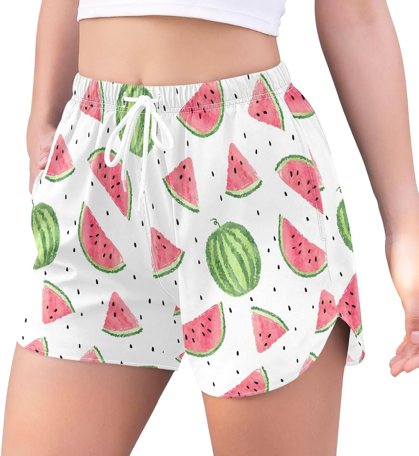 J JOYSAY Watermelon Summer Athletic Shorts Quick Dry Women Sweat Shorts Beach Lounge Pants with Pocket Drawstring