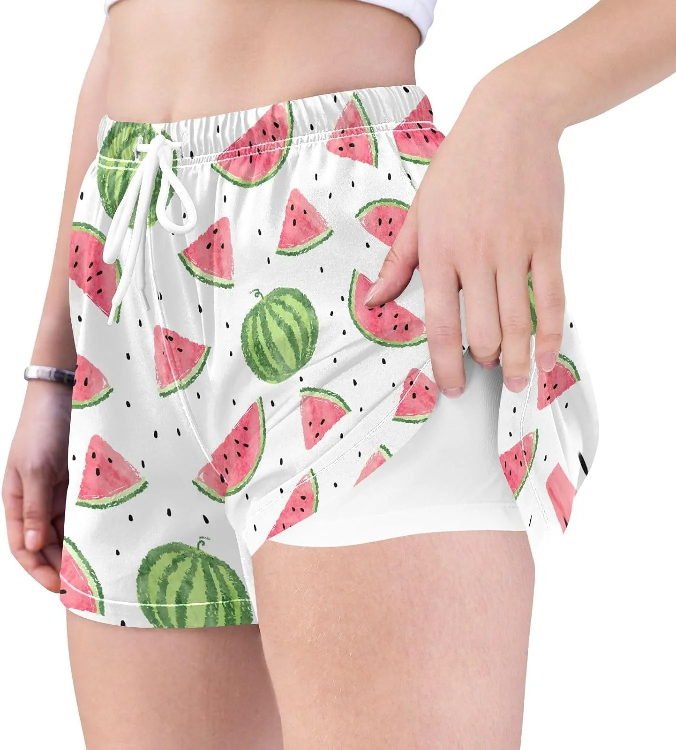 J JOYSAY Watermelon Summer Athletic Shorts Quick Dry Women Sweat Shorts Beach Lounge Pants with Pocket Drawstring