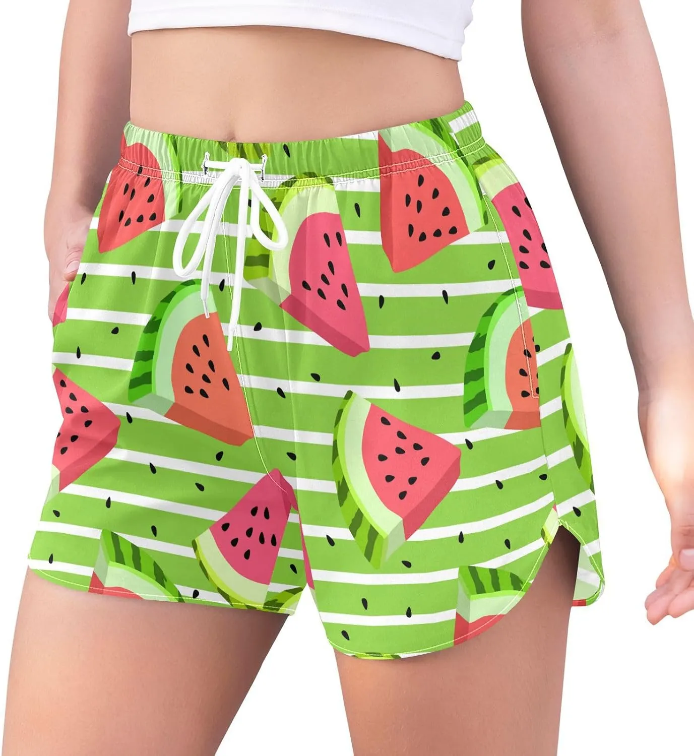 J JOYSAY Watermelon Summer Athletic Shorts Quick Dry Women Sweat Shorts Beach Lounge Pants with Pocket Drawstring