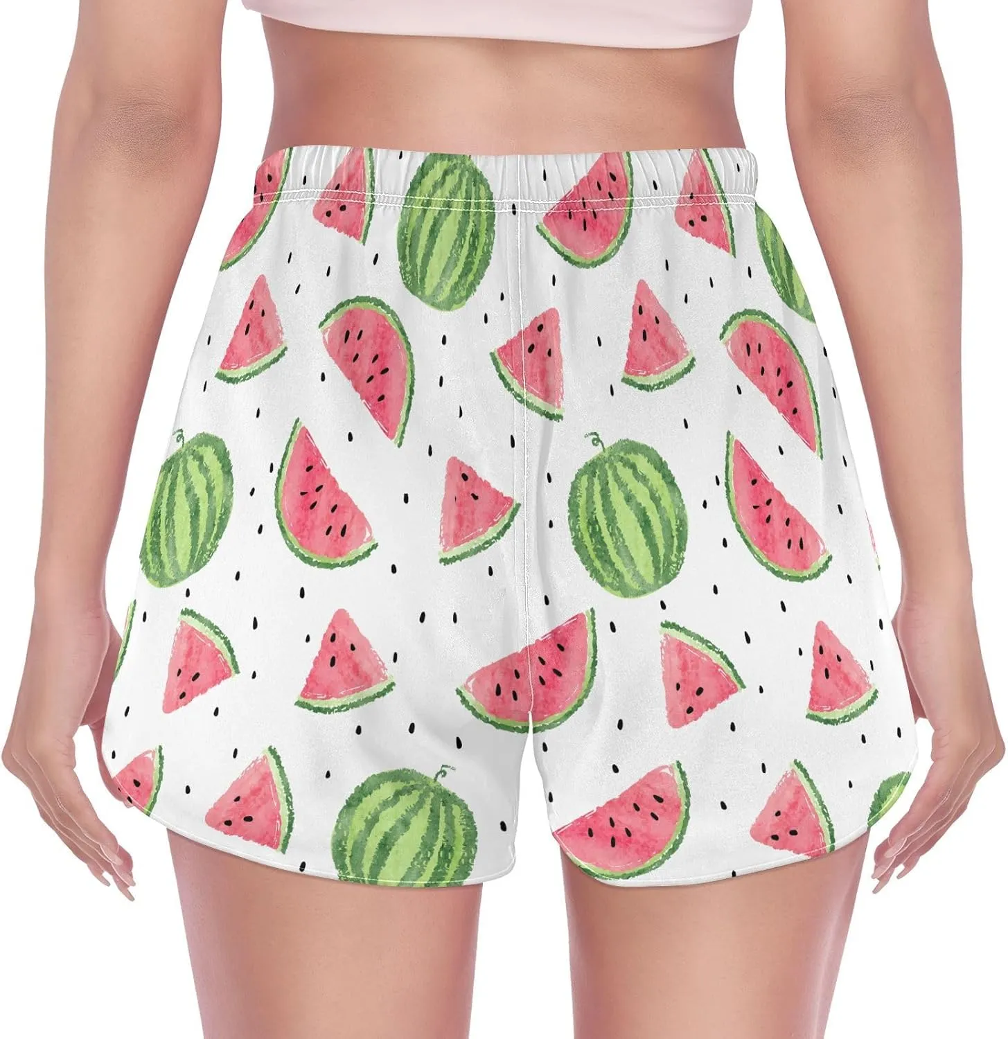 J JOYSAY Watermelon Summer Athletic Shorts Quick Dry Women Sweat Shorts Beach Lounge Pants with Pocket Drawstring