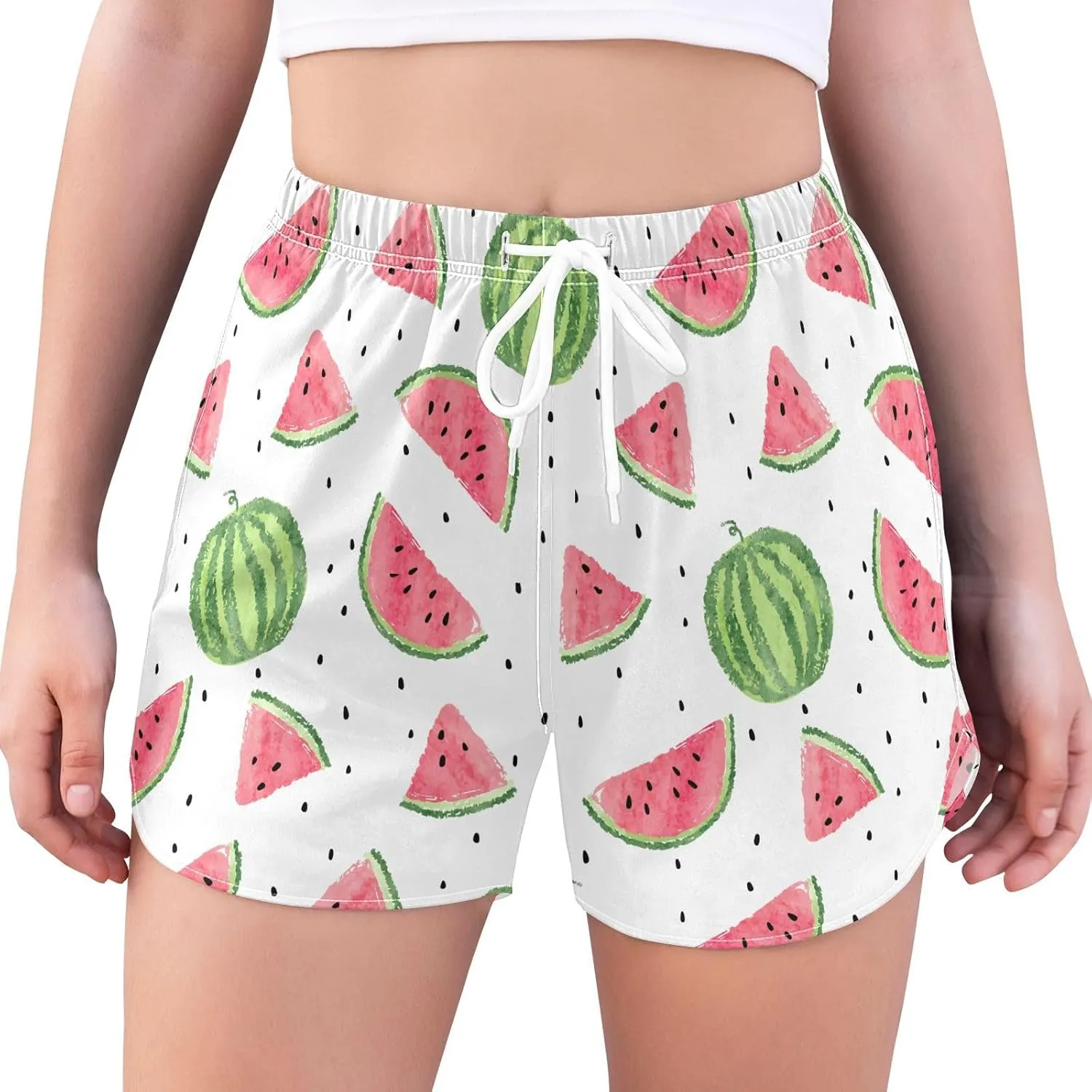 J JOYSAY Watermelon Summer Athletic Shorts Quick Dry Women Sweat Shorts Beach Lounge Pants with Pocket Drawstring