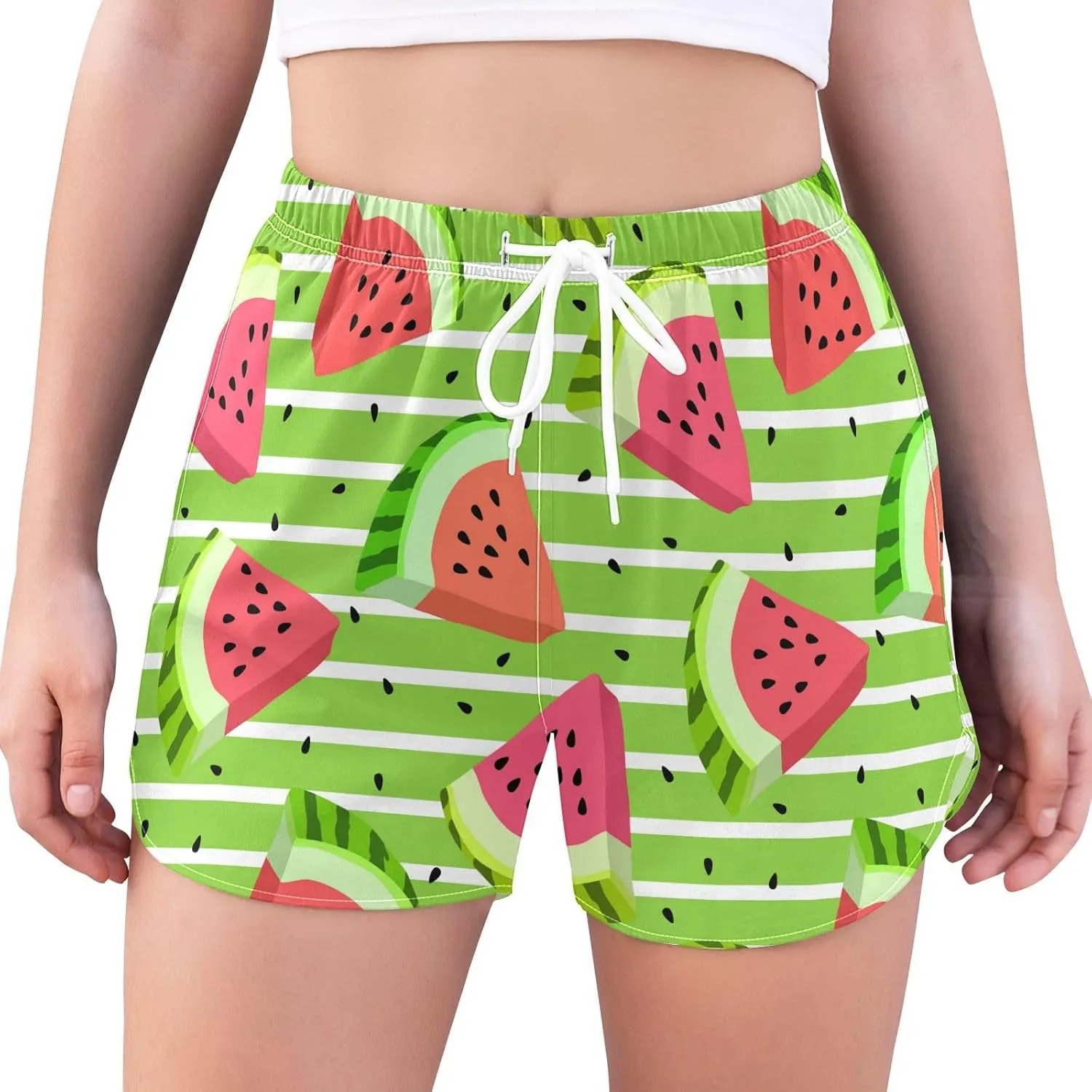 J JOYSAY Watermelon Summer Athletic Shorts Quick Dry Women Sweat Shorts Beach Lounge Pants with Pocket Drawstring