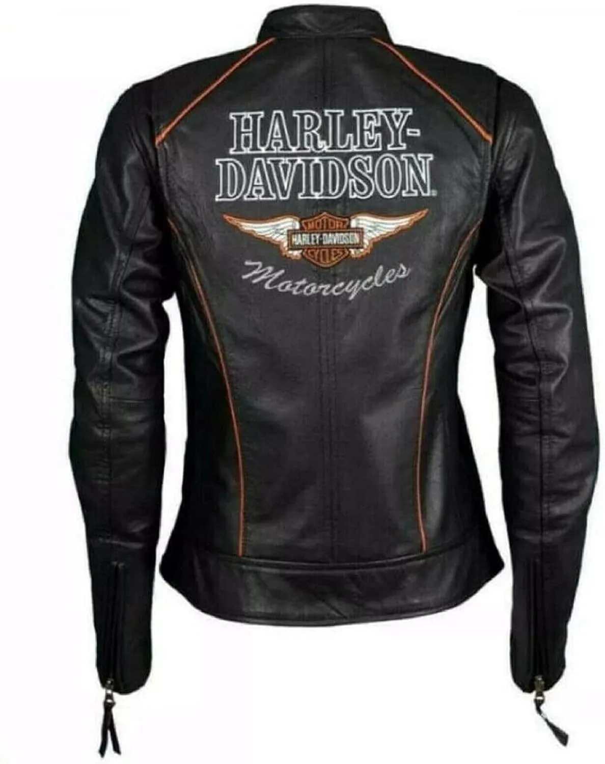 Jacket Hub Women’s Black Classic Leather Harley Motorcycle Jacket, Biker Jacket for Ladies with Side Laces