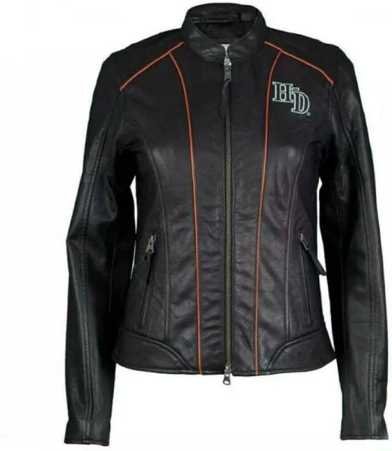 Jacket Hub Women’s Black Classic Leather Harley Motorcycle Jacket, Biker Jacket for Ladies with Side Laces