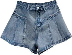 Jean Shorts for Women High Waisted Pleated Denim Shorts Flare Wide Leg Summer Short Jeans Comfy Jorts with Pockets