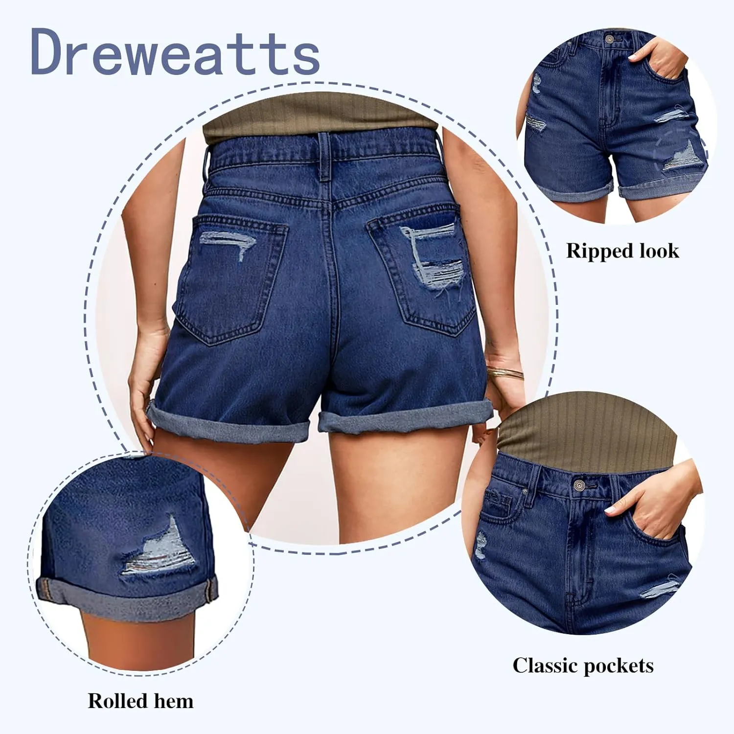 Jean Shorts for Women High Waisted Ripped Stretchy Denim Shorts Trendy