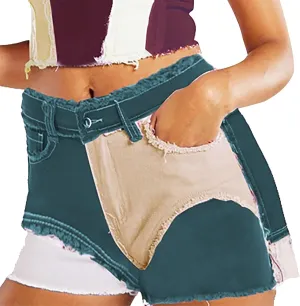 Jean Shorts Womens High Waisted Stretchy Butt Lifting Denim Shorts Trendy Color Block Skinny Hot Jorts with Pockets