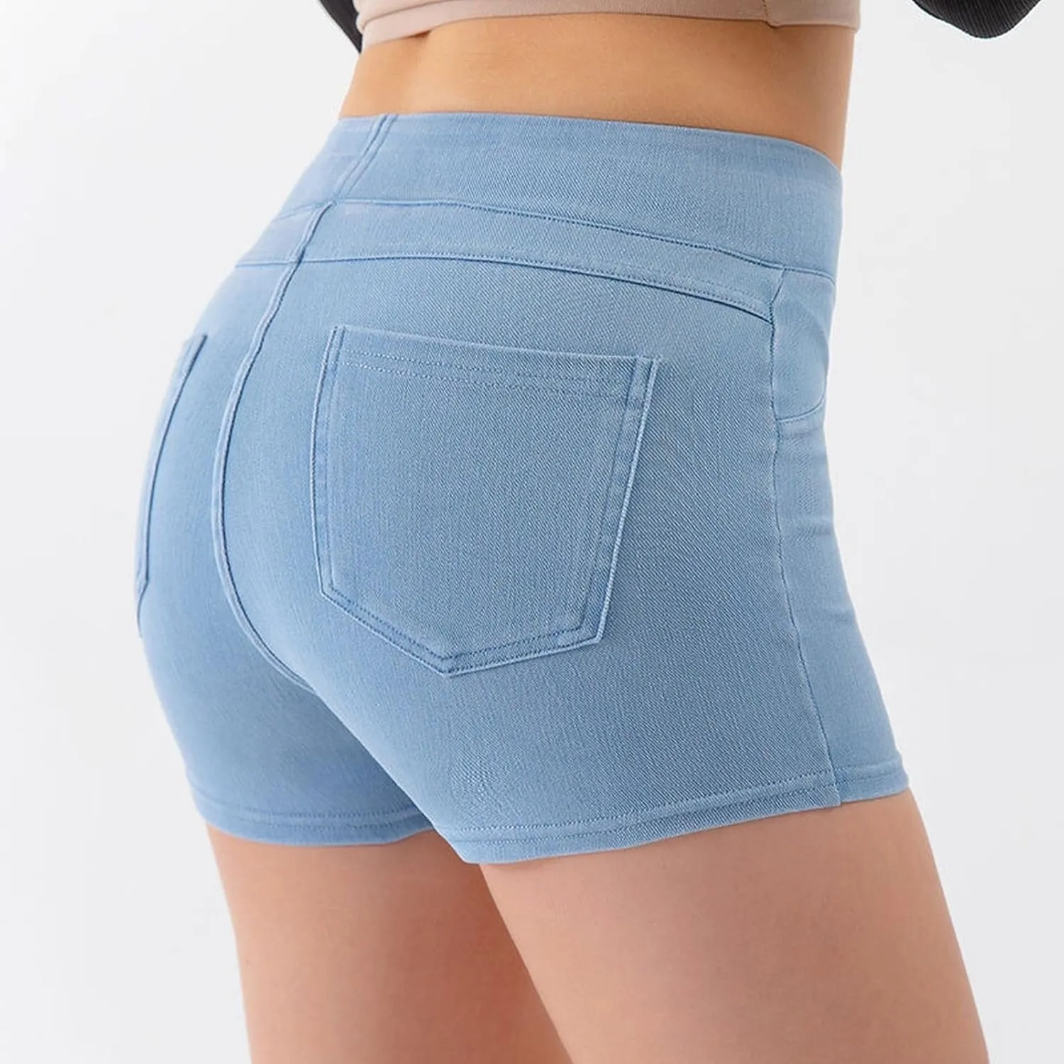 Jean Shorts Womens High Waisted Stretchy Tummy Control Denim Pull On Shorts Skinny Butt Lifting Jorts with Pockets