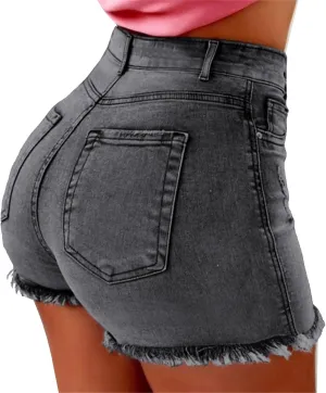 Jean Shorts Womens Stretchy High Waisted Butt Lifting Denim Shorts Distressed Frayed Raw Hem Ripped Jeans Hot Jorts
