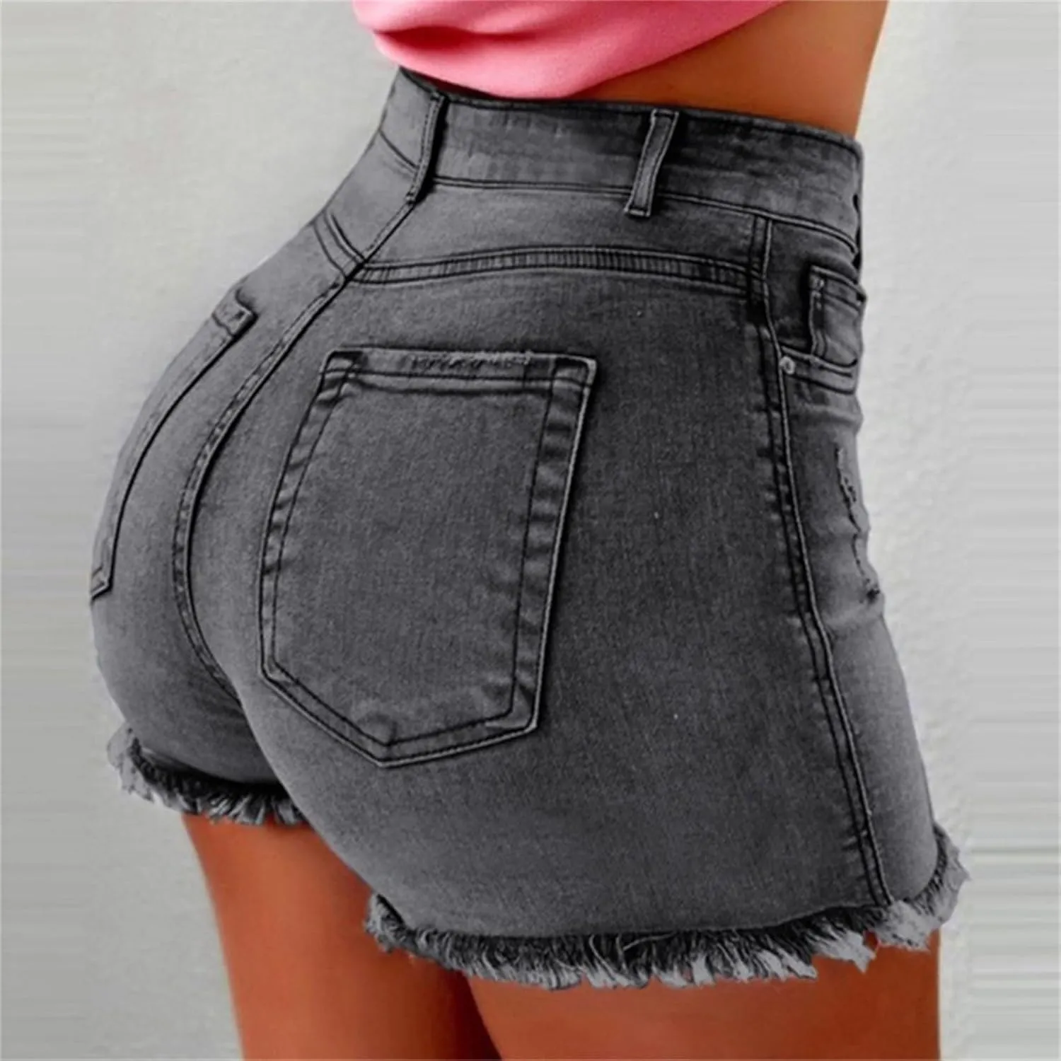 Jean Shorts Womens Stretchy High Waisted Butt Lifting Denim Shorts Distressed Frayed Raw Hem Ripped Jeans Hot Jorts