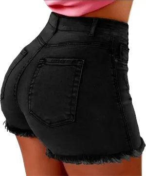 Jean Shorts Womens Stretchy High Waisted Butt Lifting Denim Shorts Distressed Frayed Raw Hem Ripped Jeans Hot Jorts