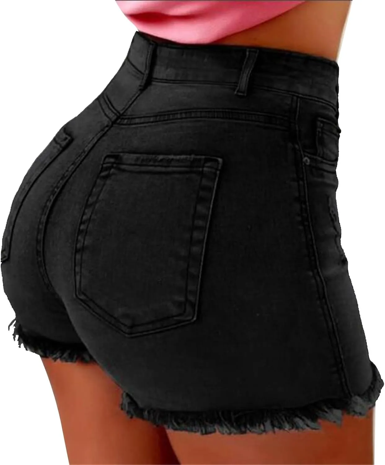 Jean Shorts Womens Stretchy High Waisted Butt Lifting Denim Shorts Distressed Frayed Raw Hem Ripped Jeans Hot Jorts