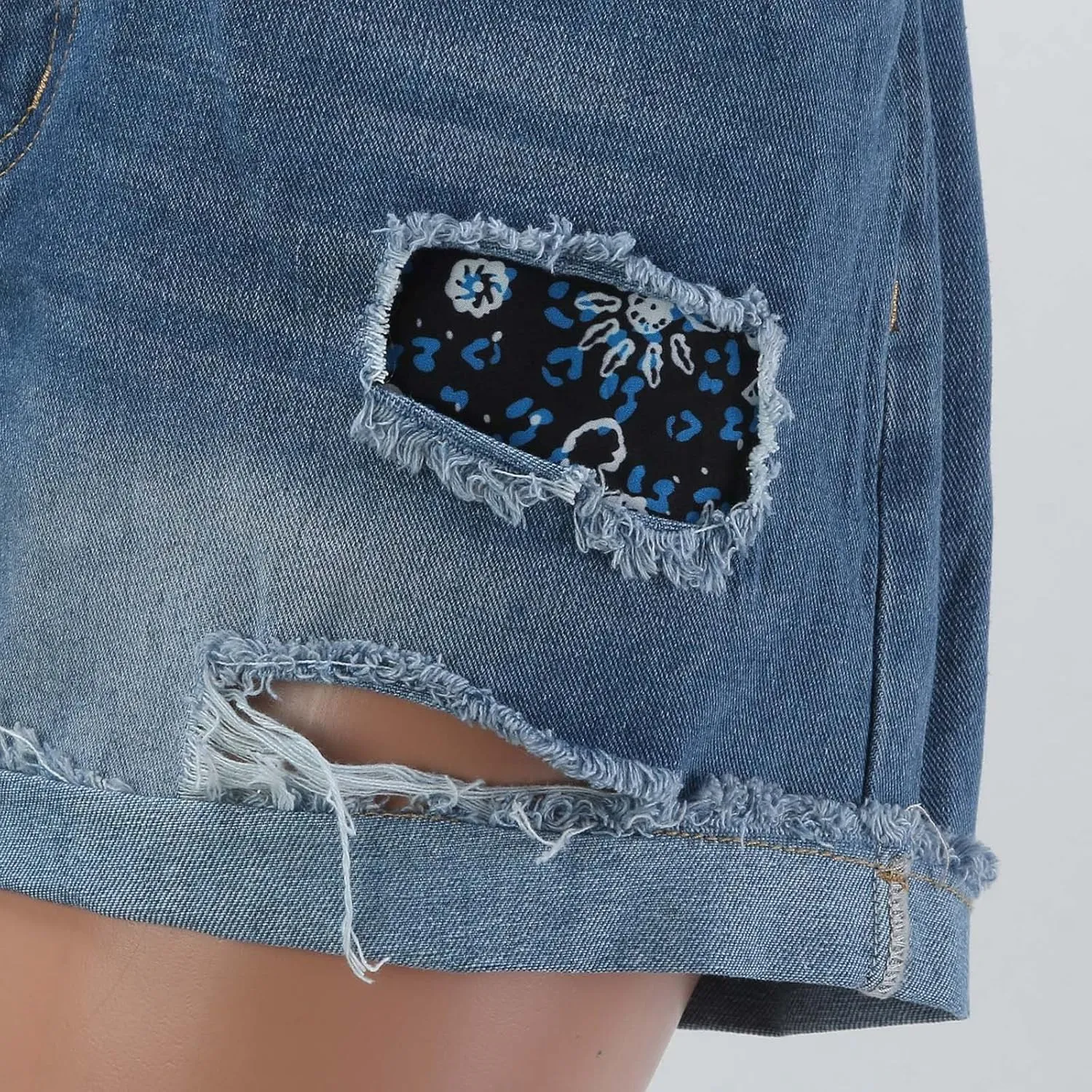 Jean Shorts Womens Trendy High Waisted Folded Hem Ripped Denim Short Stretchy Summer Baggy Distressed Jeans Jorts