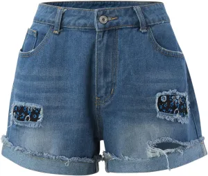 Jean Shorts Womens Trendy High Waisted Folded Hem Ripped Denim Short Stretchy Summer Baggy Distressed Jeans Jorts