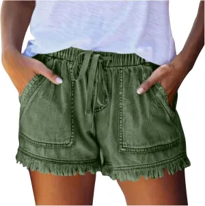 Jeans Shorts for Women Elastic High Waisted Stretchy Drawstring Slim Fit Casual Denim Shorts Lightweight Baggy Summer Jorts