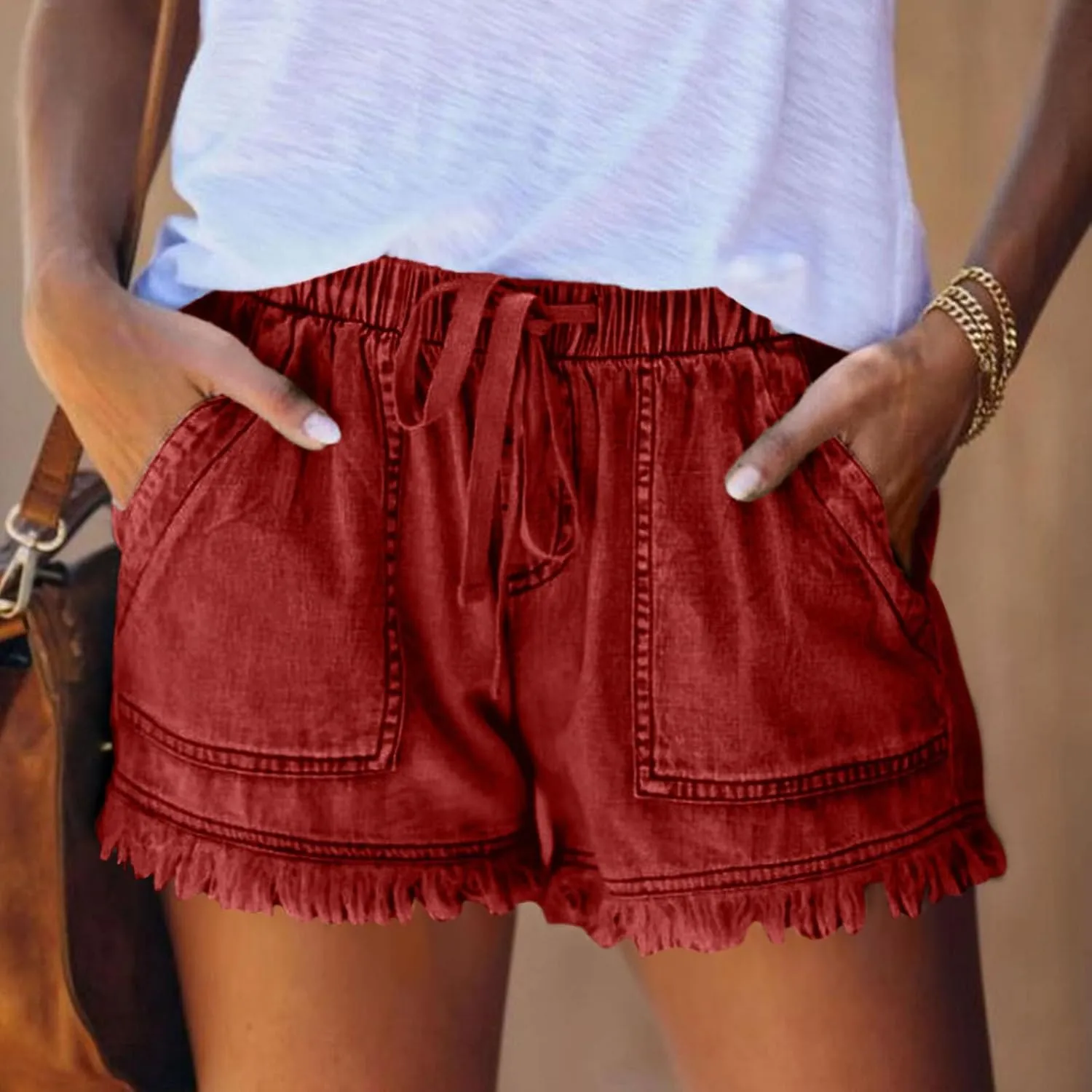 Jeans Shorts for Women Elastic High Waisted Stretchy Drawstring Slim Fit Casual Denim Shorts Lightweight Baggy Summer Jorts